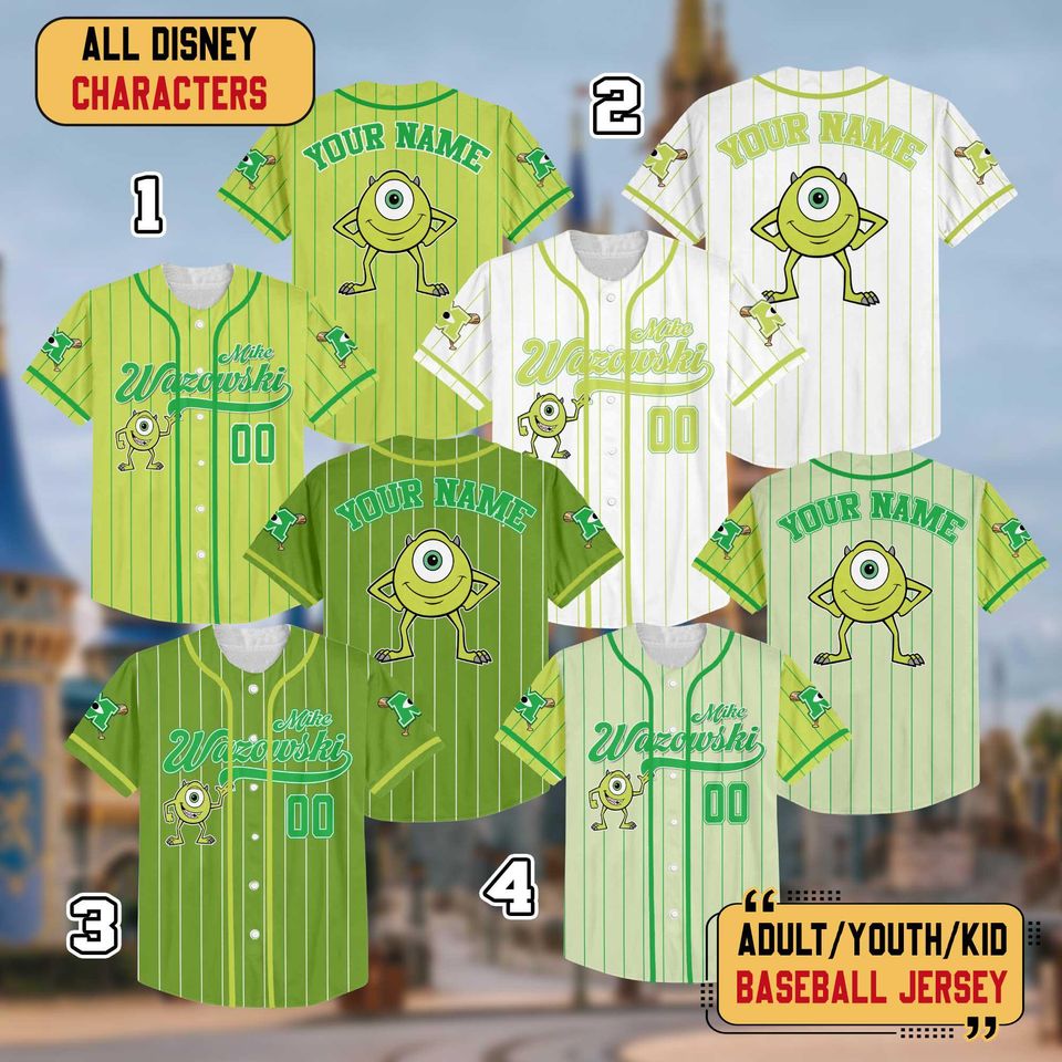 Personalized Disney Monster Inc Mike Wazowski Baseball Jersey