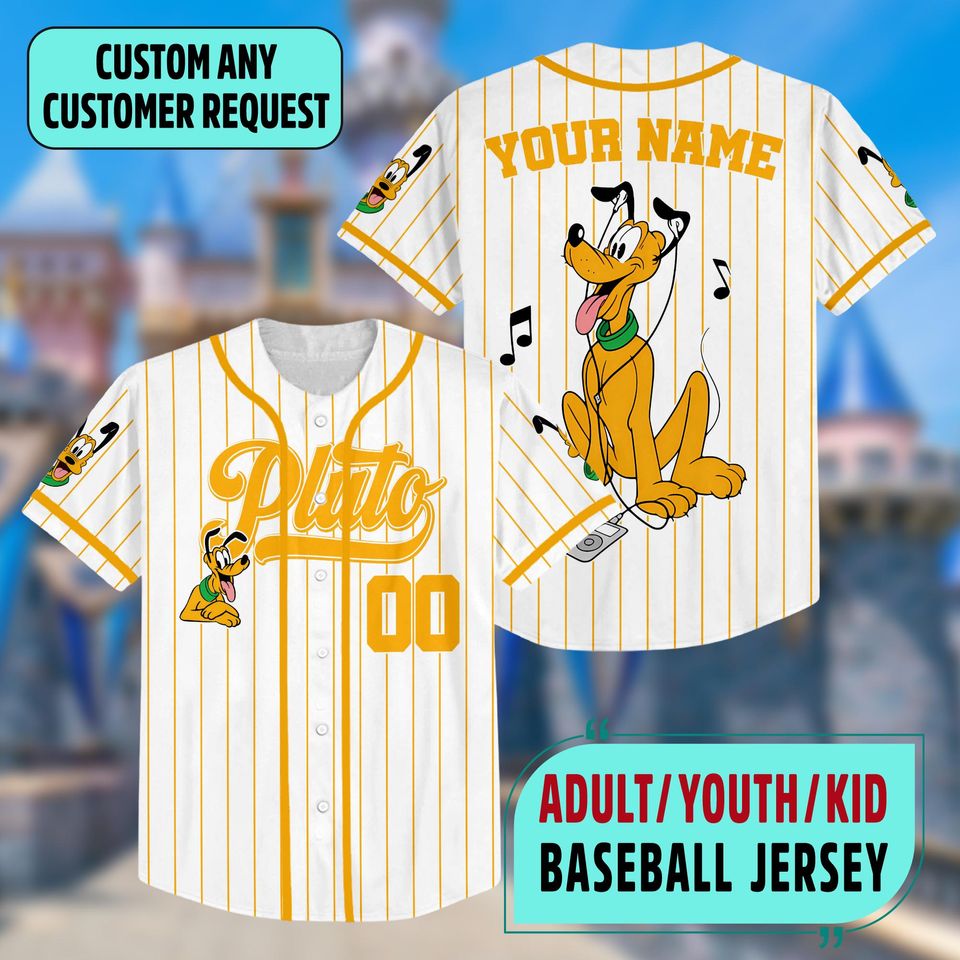 Custom Pluto Striped Baseball Jersey, Disneyland Family Matching Jersey