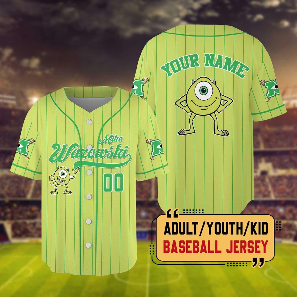 Personalized Disney Monster Inc Mike Wazowski Baseball Jersey