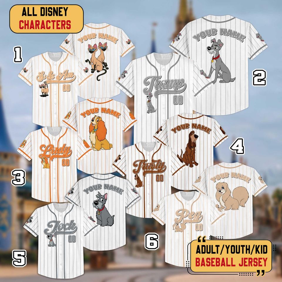 Personalized Lady And The Tramp Baseball Jersey, Custom Lady And The Tramp Jersey