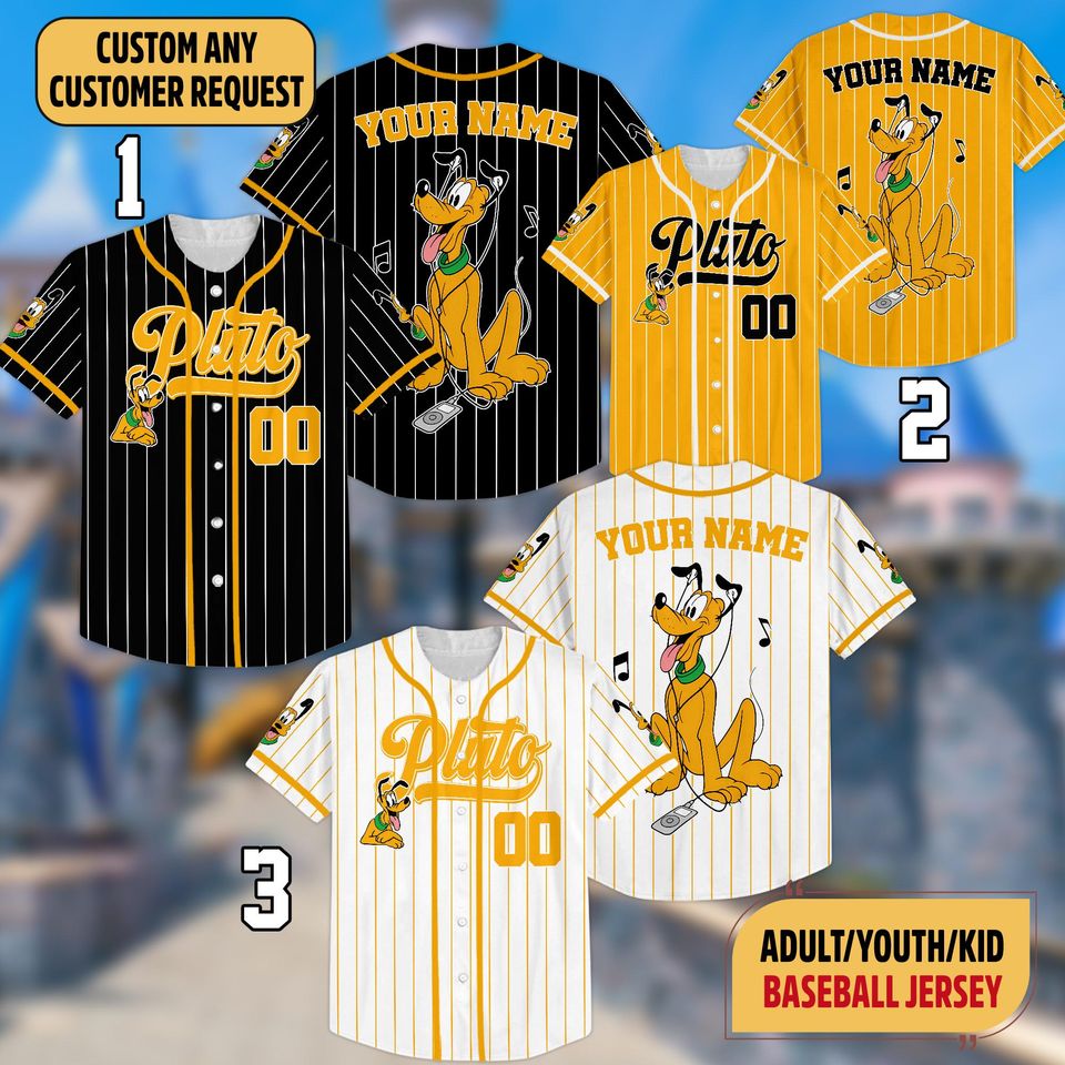 Custom Pluto Striped Baseball Jersey, Disneyland Family Matching Jersey