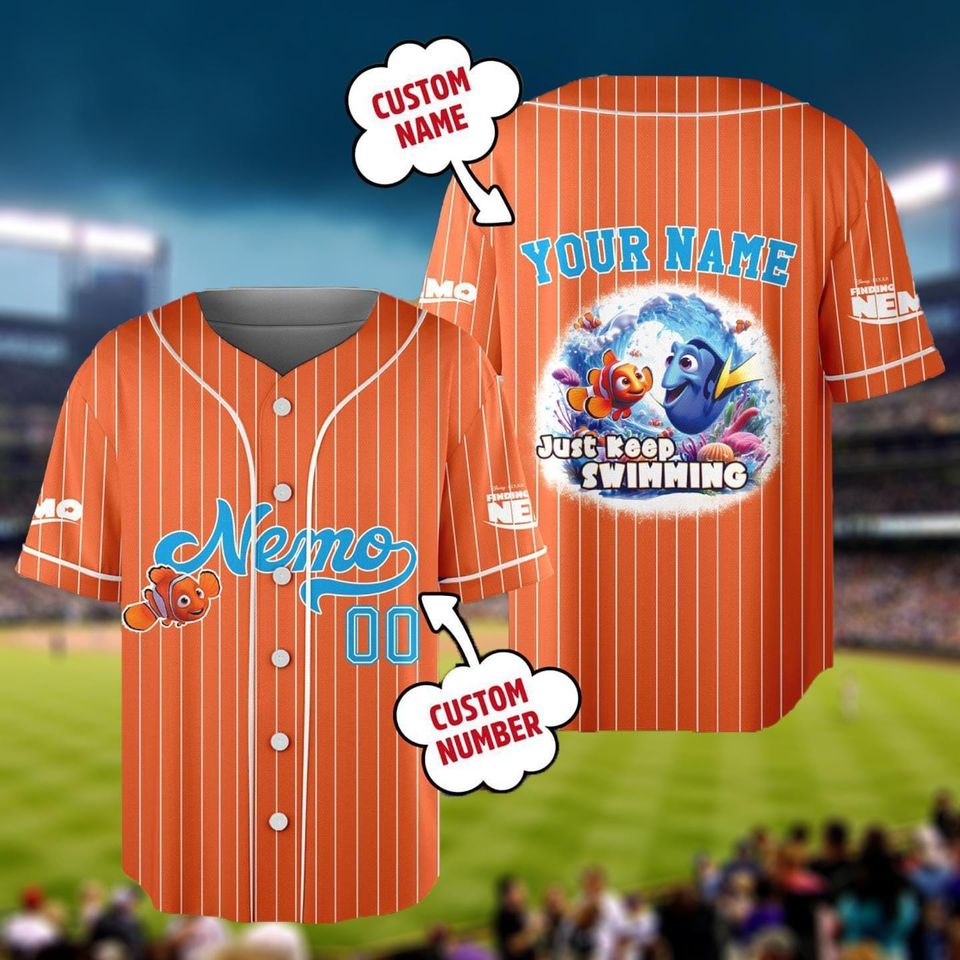Personalize Disney Finding Nemo Baseball Jersey, Custom Nemo And Dory Baseball Shirt