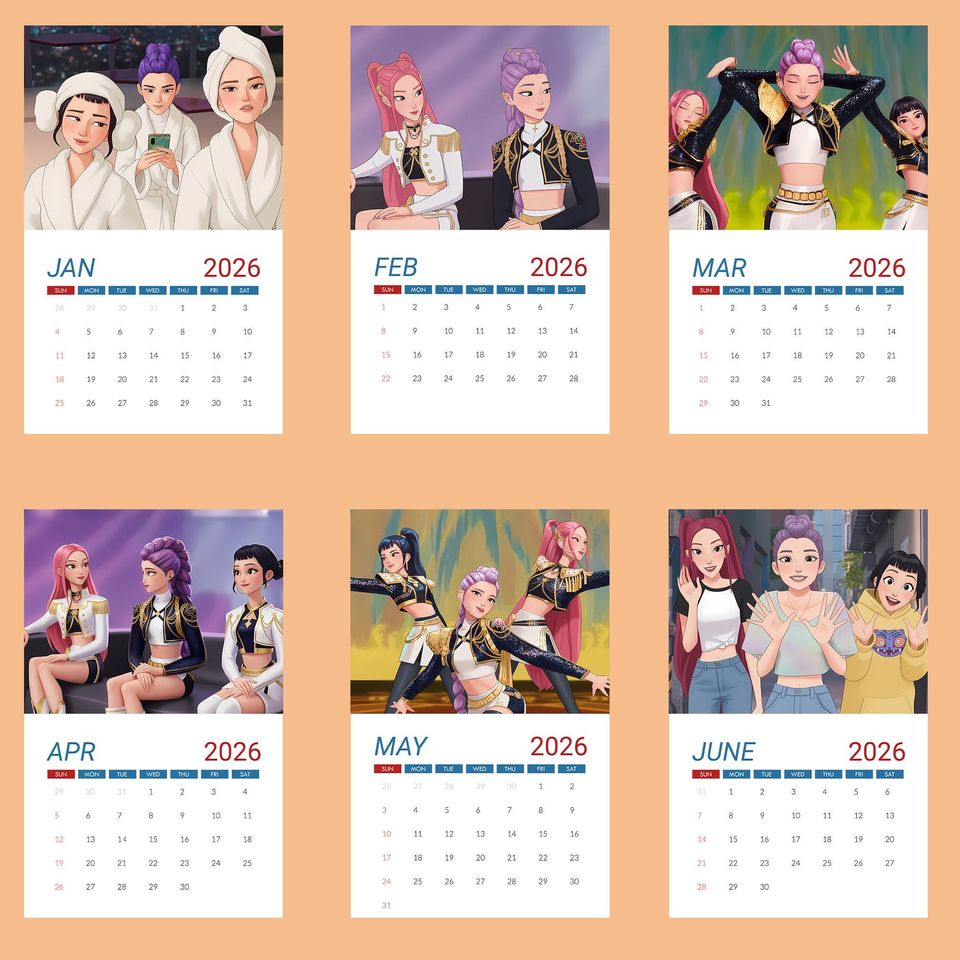 Kpop Demon Hunter Wall 2026 Calendar, Huntrix Sajaboys Calendar