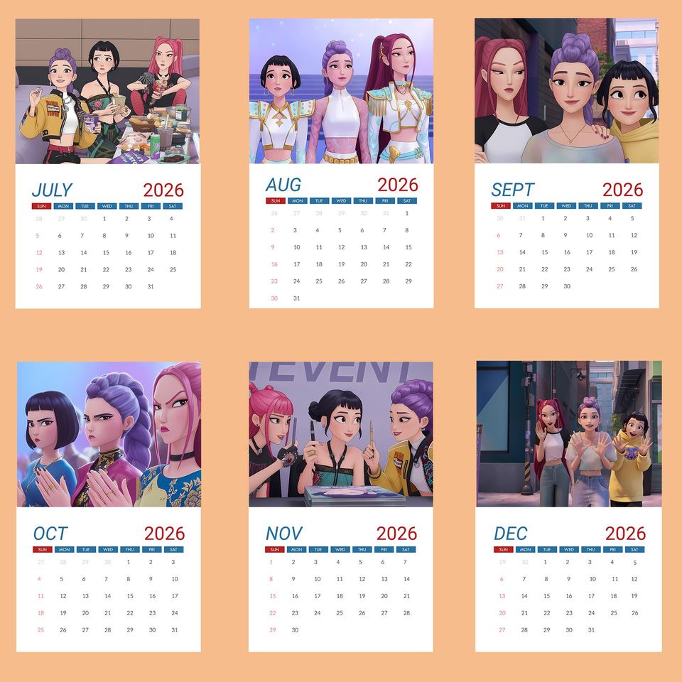 Kpop Demon Hunter Wall 2026 Calendar, Huntrix Sajaboys Calendar