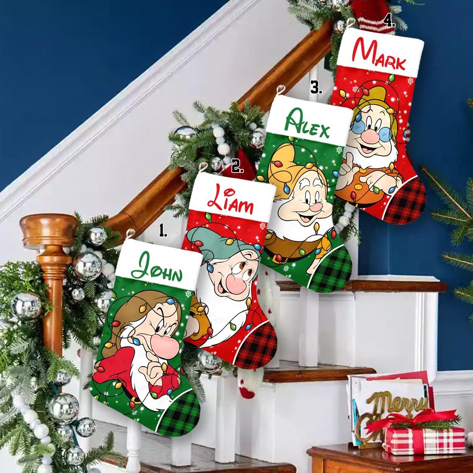 Personalized Seven Dwarfs Christmas Stocking, Disney Family Christmas Stocking
