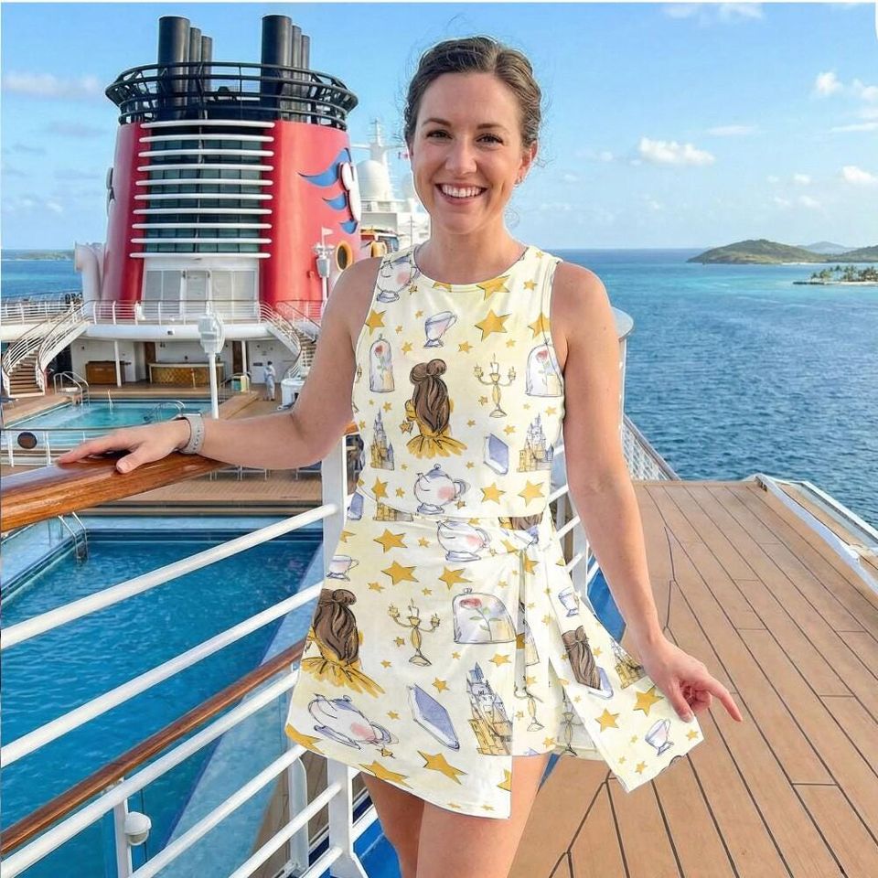 Yellow Storybook Rose Tennis Skirt, Belle Inspired Tennis Skort, Princess Library Costume