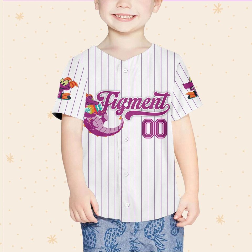 Custom Disney Figment Little Spark Simple Stripe Fun Baseball Jersey