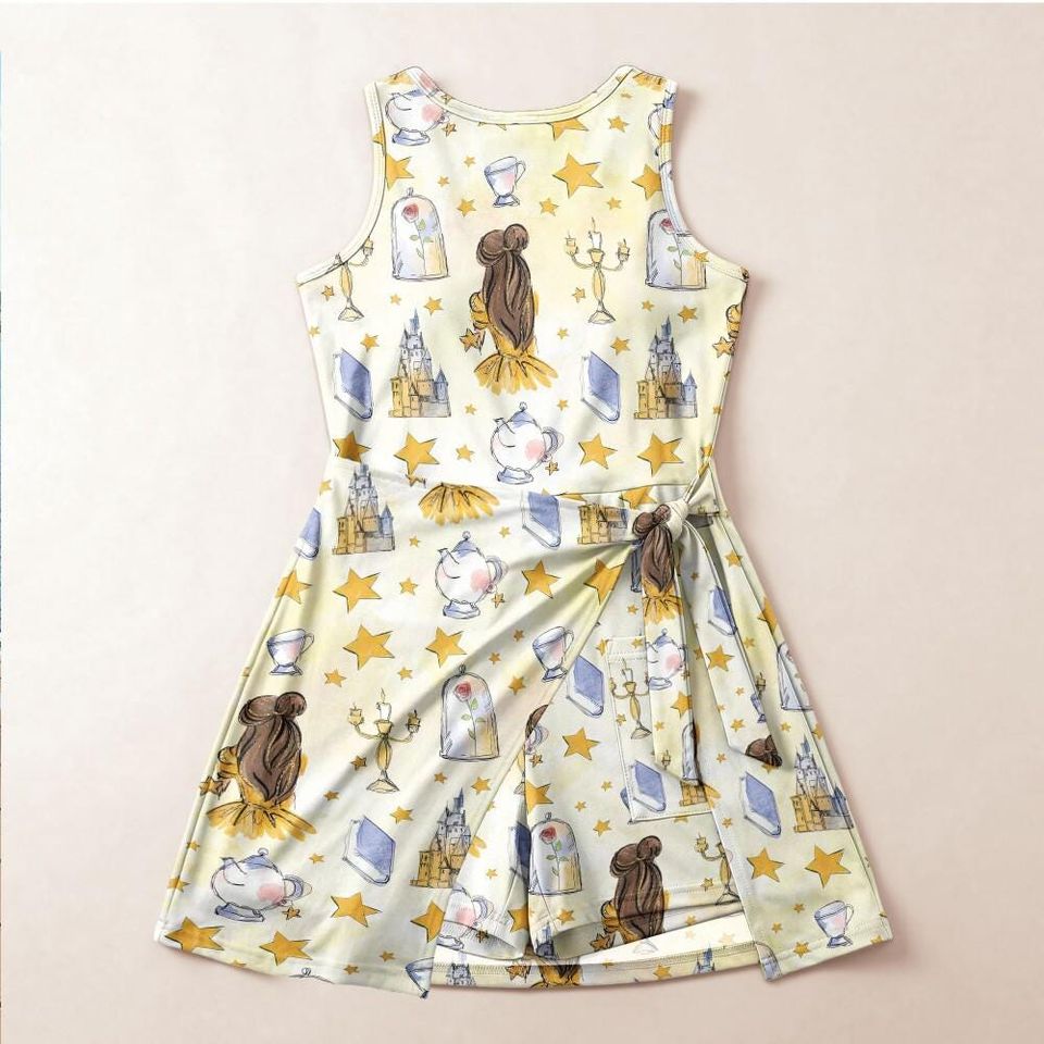 Yellow Storybook Rose Tennis Skirt, Belle Inspired Tennis Skort, Princess Library Costume