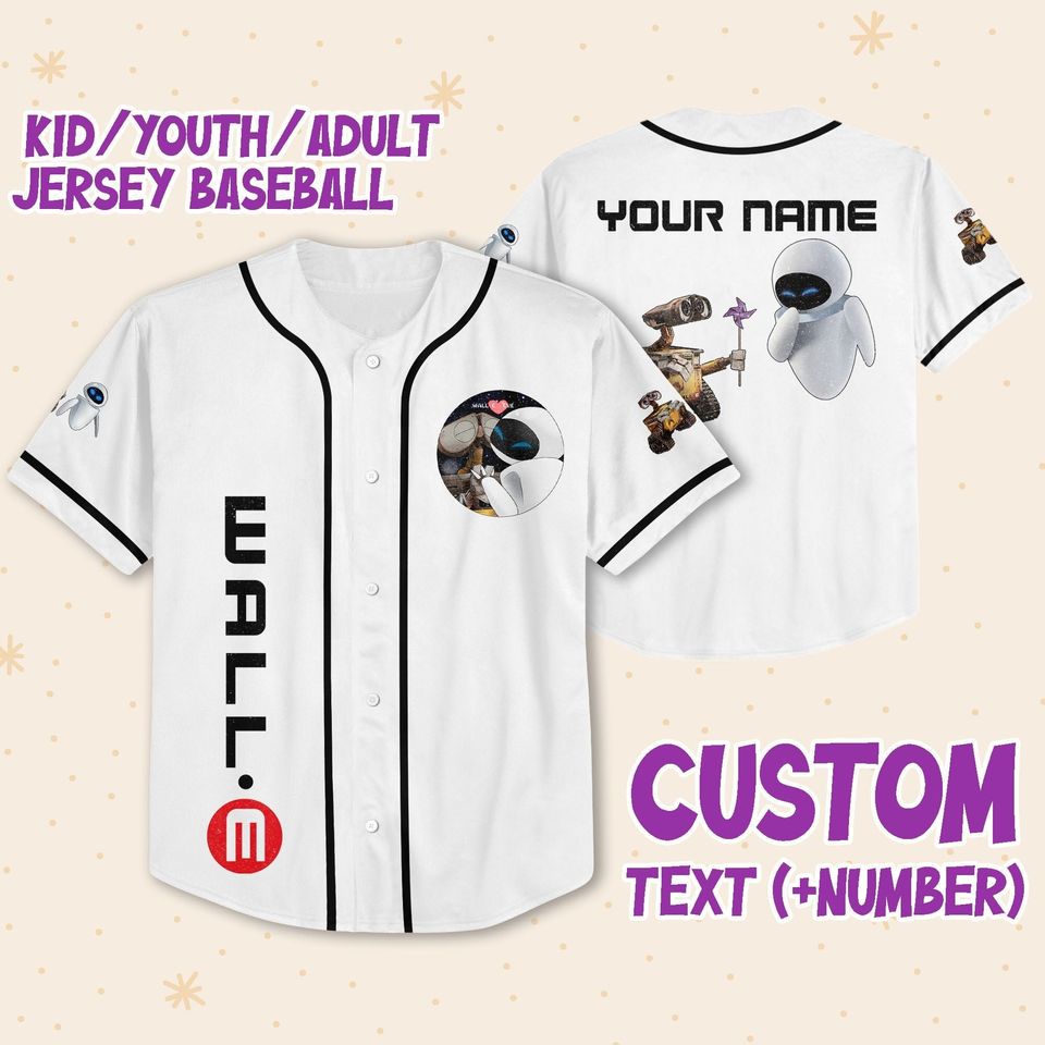 Personalized Disney Pixar WALL-E Love EVE Custom 3D Disney Baseball Jersey