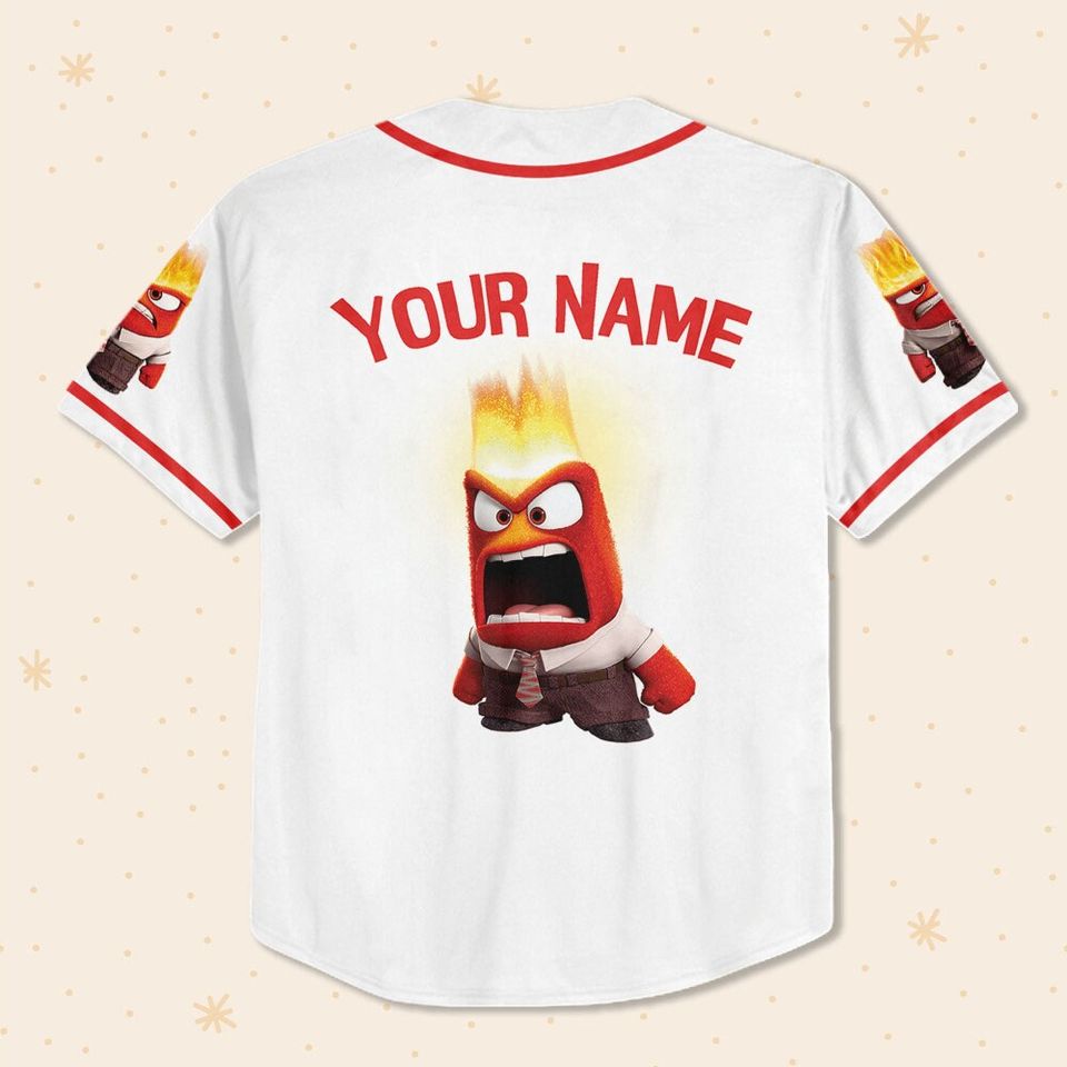 Personalized Disney Inside Out Anger Fire Head, Disneyland Baseball Jersey