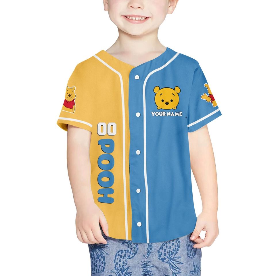 Personalize Pooh Baseball yellow Blue Disney Baseball Jersey