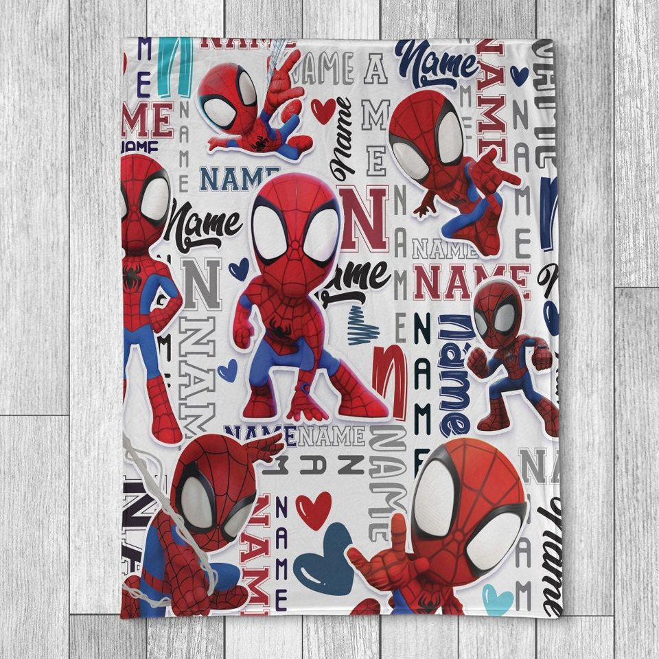 Personalized Name Blanket, Spider Man Friends Blanket, Super Hero Blanket