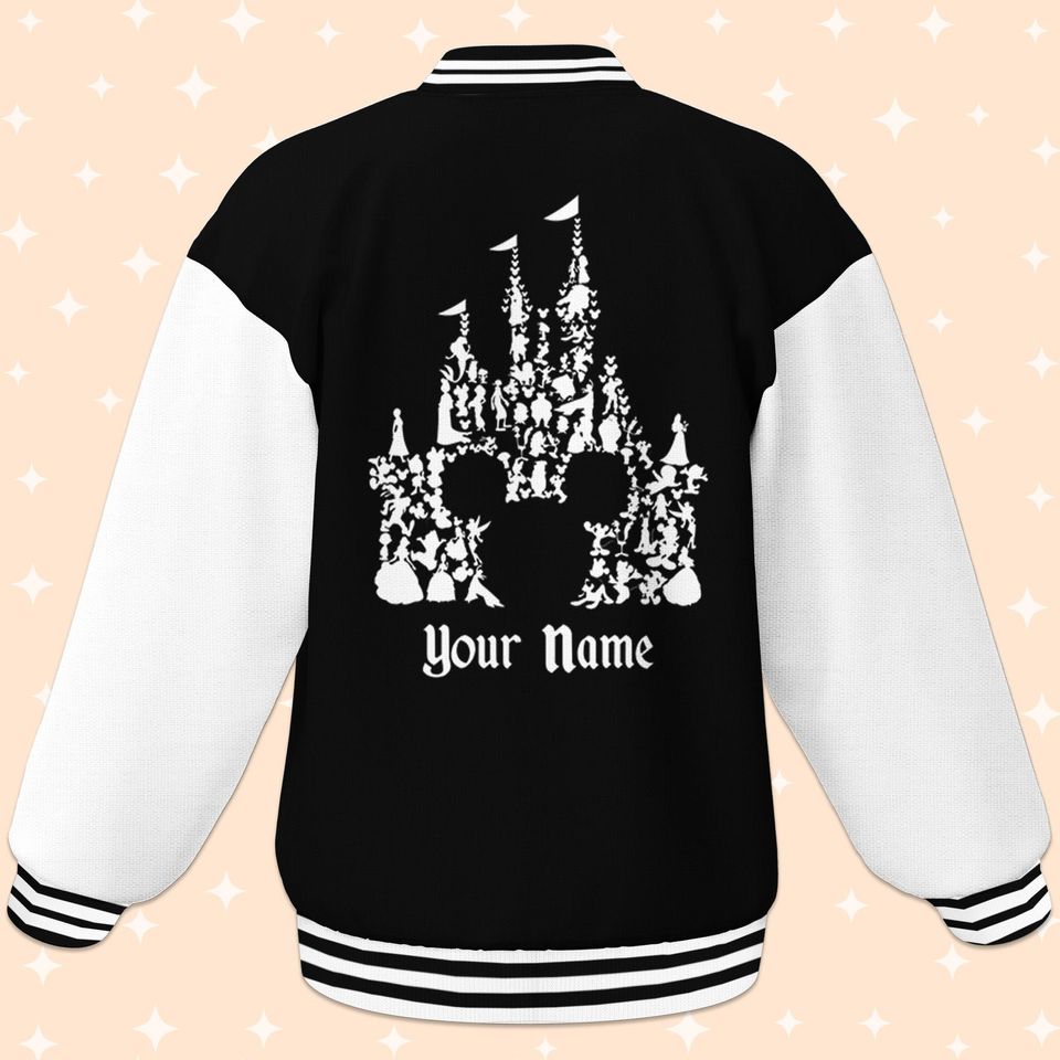Personalize Disney Mickey Head Castle Black Varsity Jacket