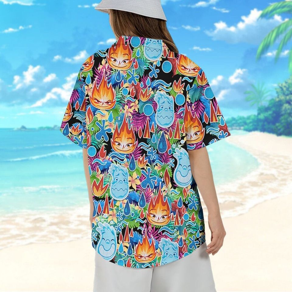 Elemental Ember And Wade Synthwave Summer Floral, Disney Hawaii Shirt and Shorts
