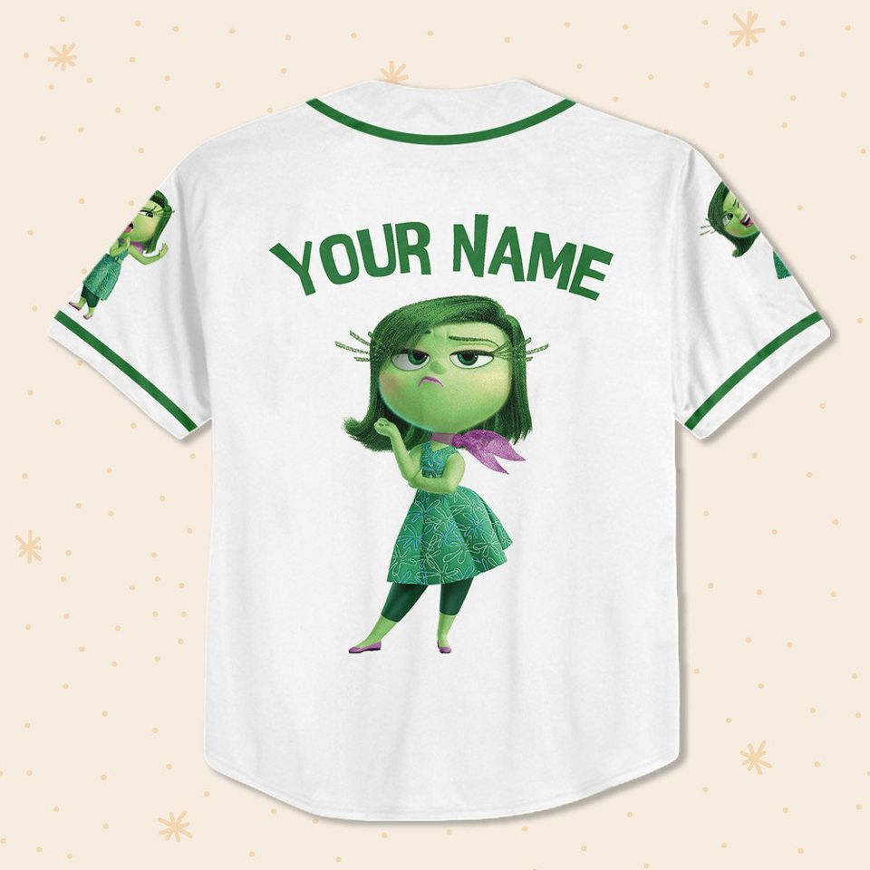 Personalized Disney Inside Out Disgust, Disneyland Baseball Jersey