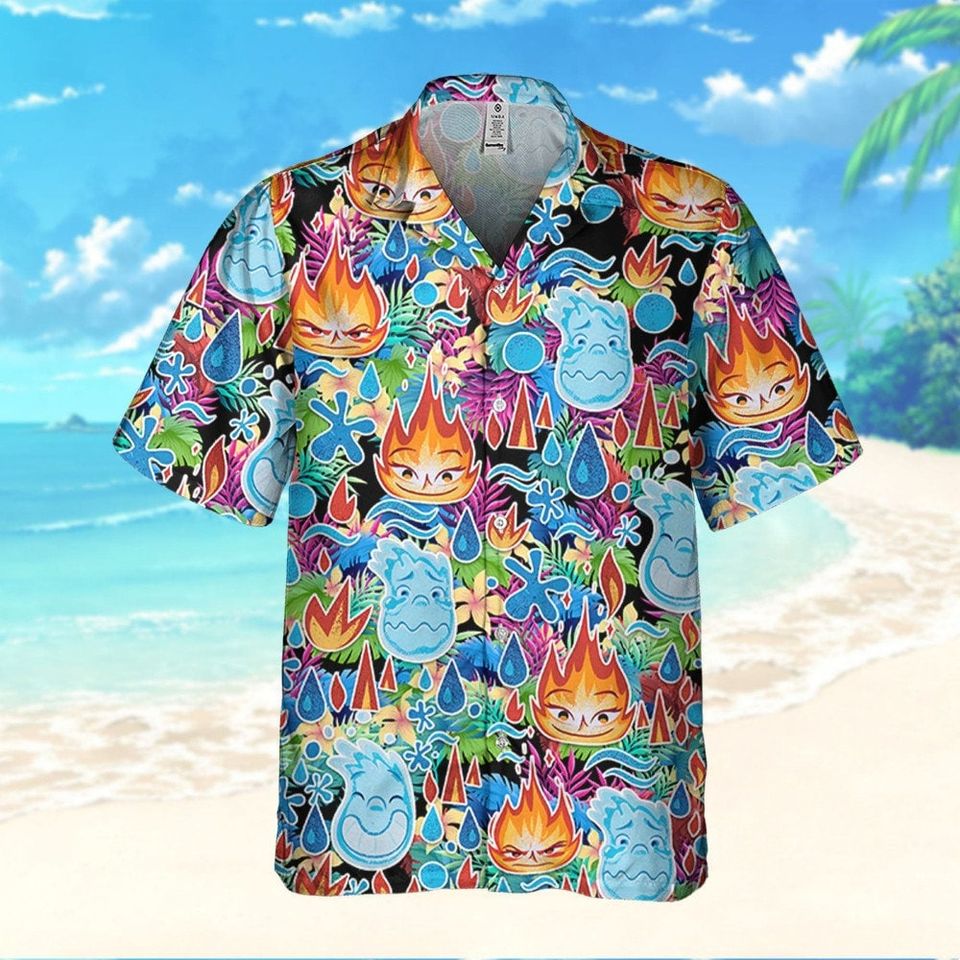 Elemental Ember And Wade Synthwave Summer Floral, Disney Hawaii Shirt and Shorts