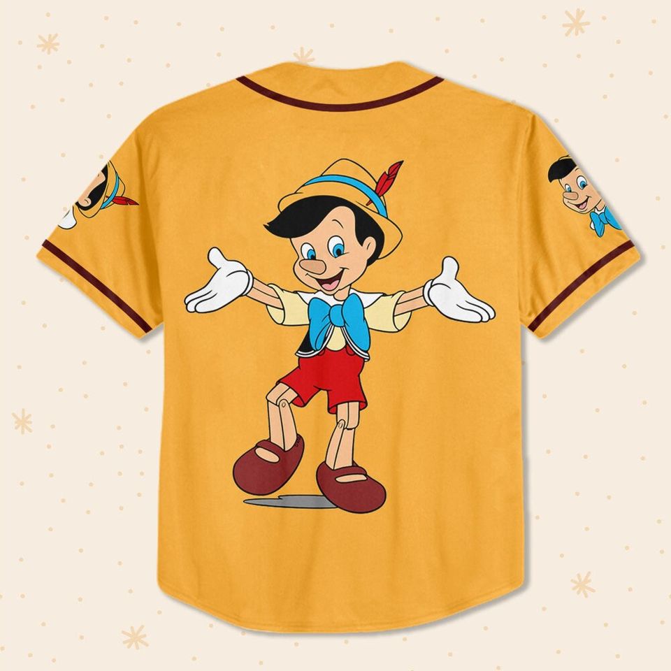 Personalized Disney Pinocchio Yellow Baseball Jersey