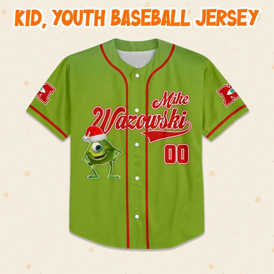 Custom Disney Monster Inc Mike Wazowski Christmas, Personalized Baseball Team Jersey