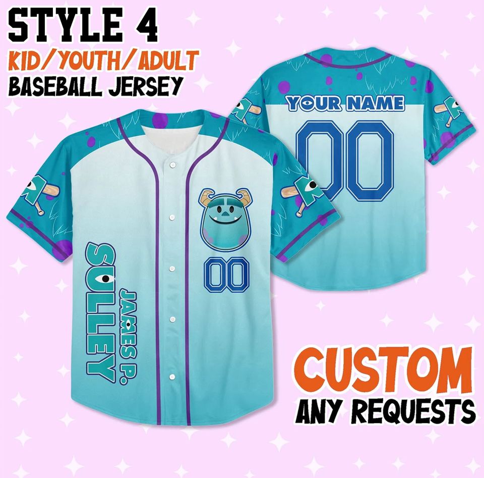 Custom Monster Inc Collections Baseball Jersey Team, Disney Jersey