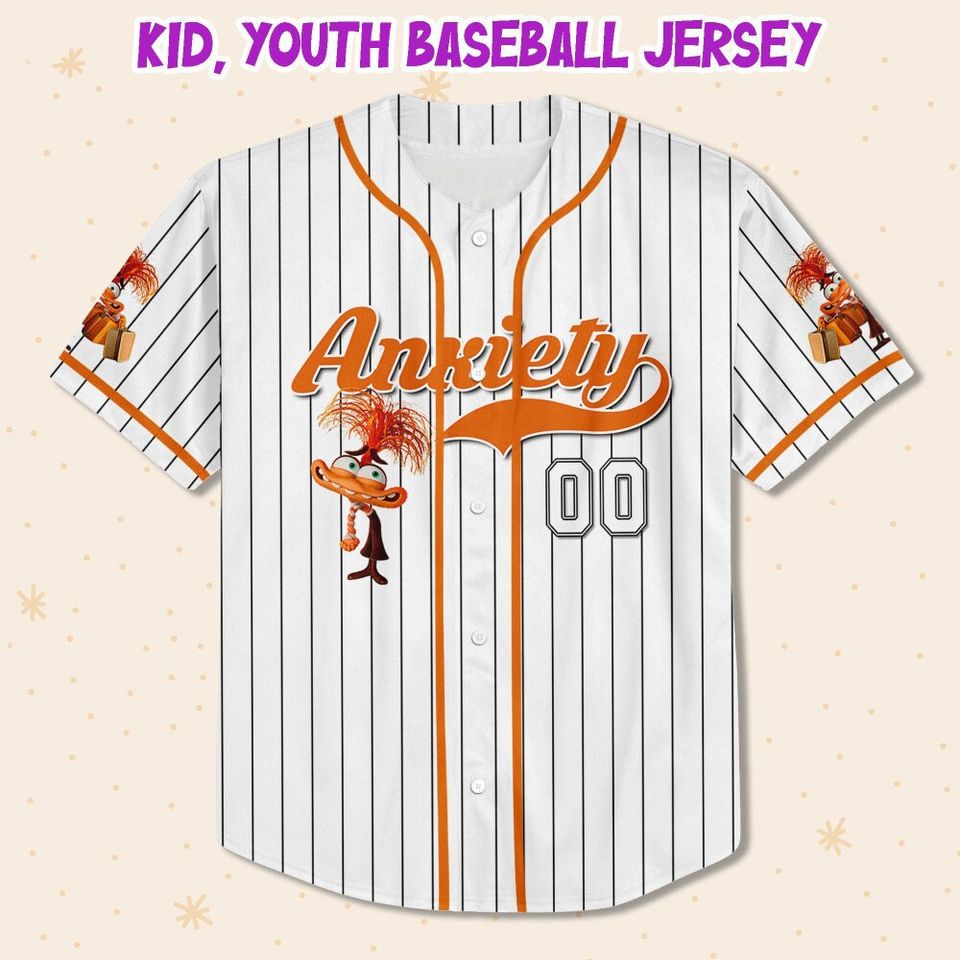 Personalize Anxiety Jersey Orange White, Disney Baseball Team Jersey