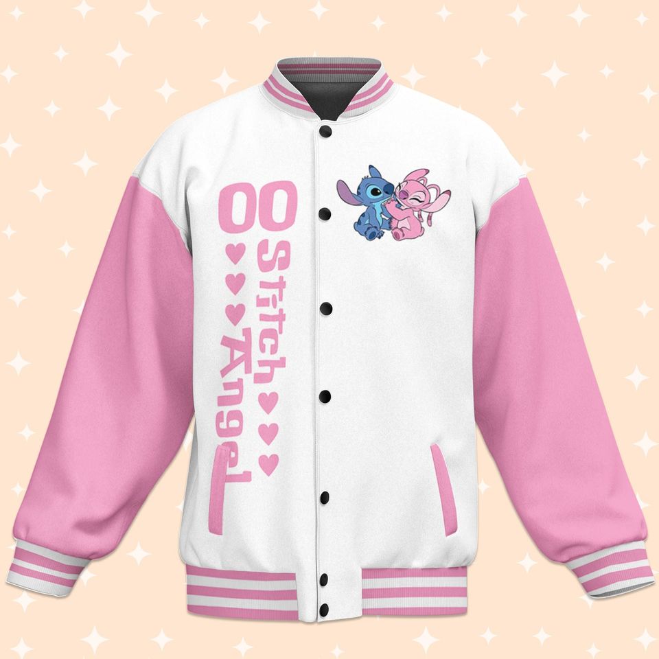 Custom Stitch and Angel Couple Baseball Jacket, Disney Baseball Jacket