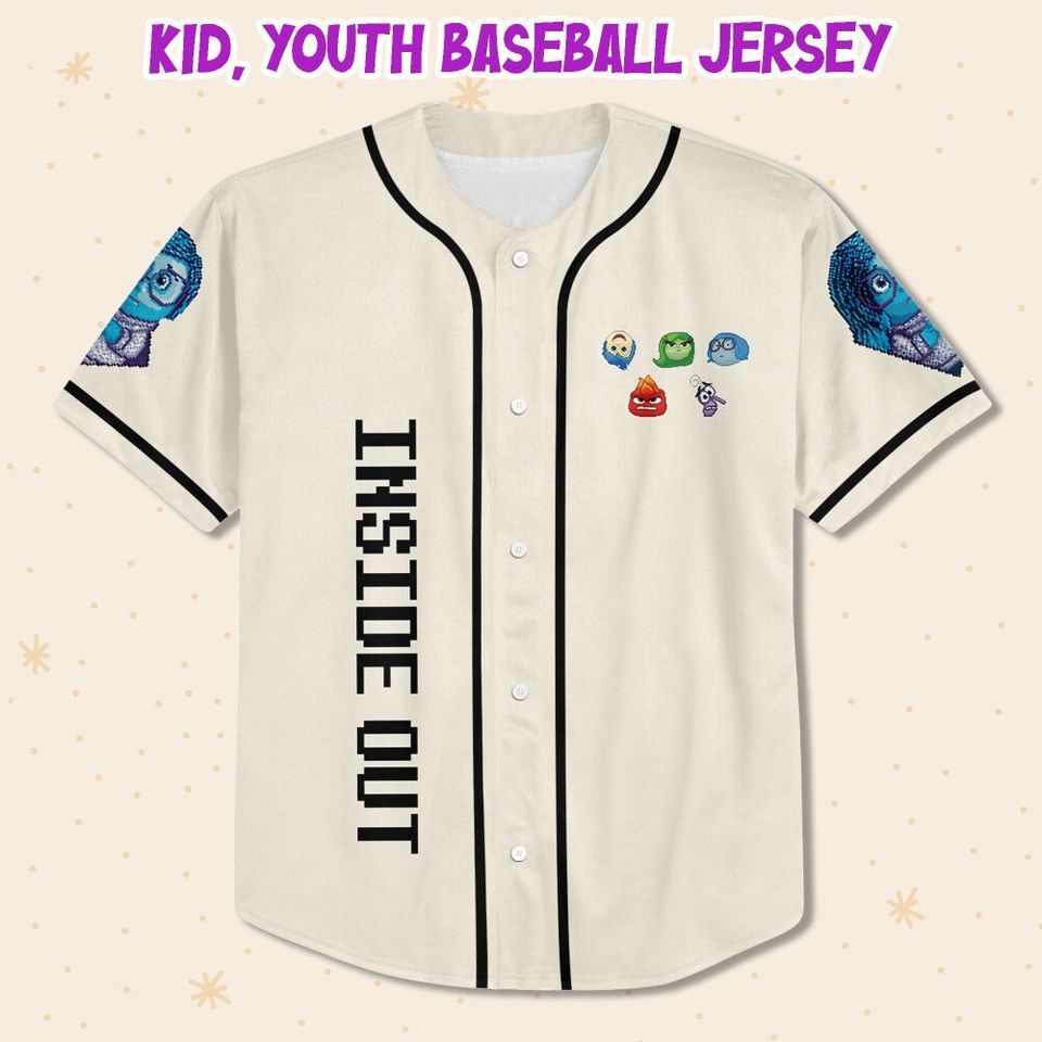 Personalized Disney Inside Out Pixel Character, Disneyland Baseball Jersey