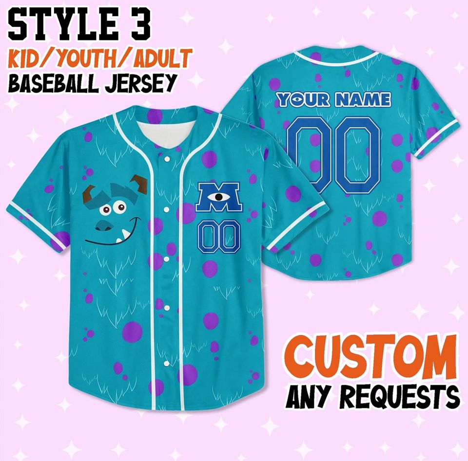 Custom Monster Inc Collections Baseball Jersey Team, Disney Jersey