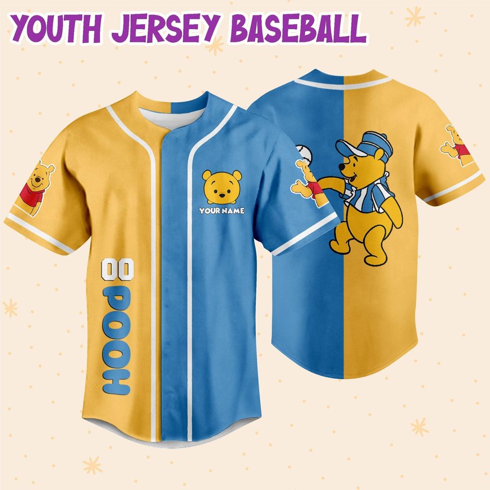 Personalize Pooh Baseball yellow Blue Disney Baseball Jersey