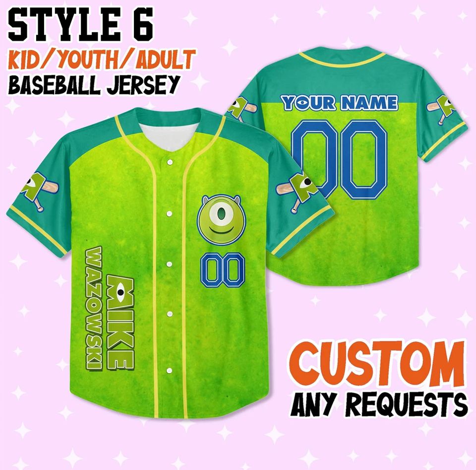 Custom Monster Inc Collections Baseball Jersey Team, Disney Jersey
