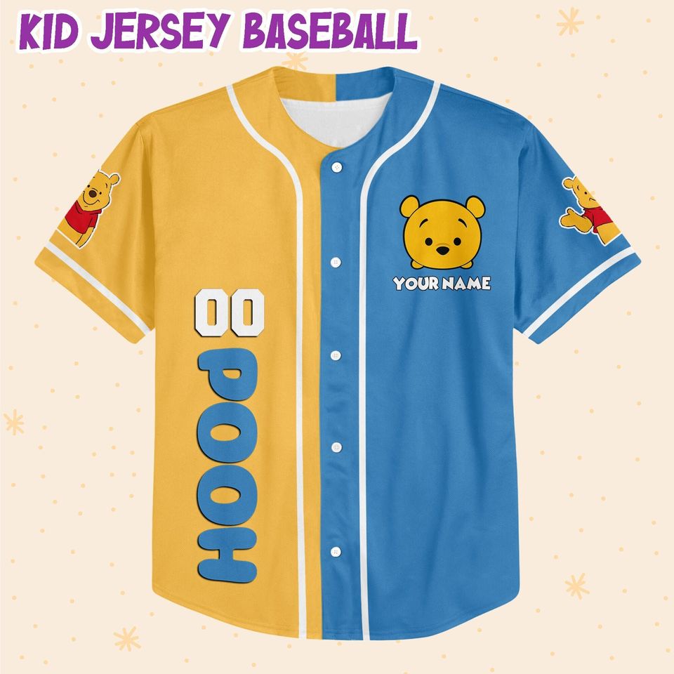 Personalize Pooh Baseball yellow Blue Disney Baseball Jersey