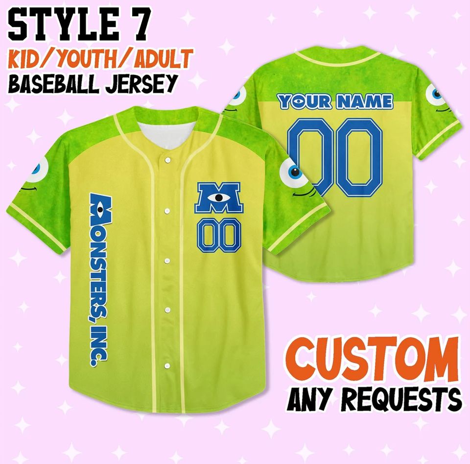 Custom Monster Inc Collections Baseball Jersey Team, Disney Jersey