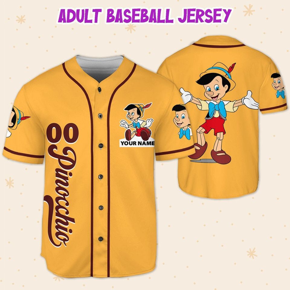 Personalized Disney Pinocchio Yellow Baseball Jersey