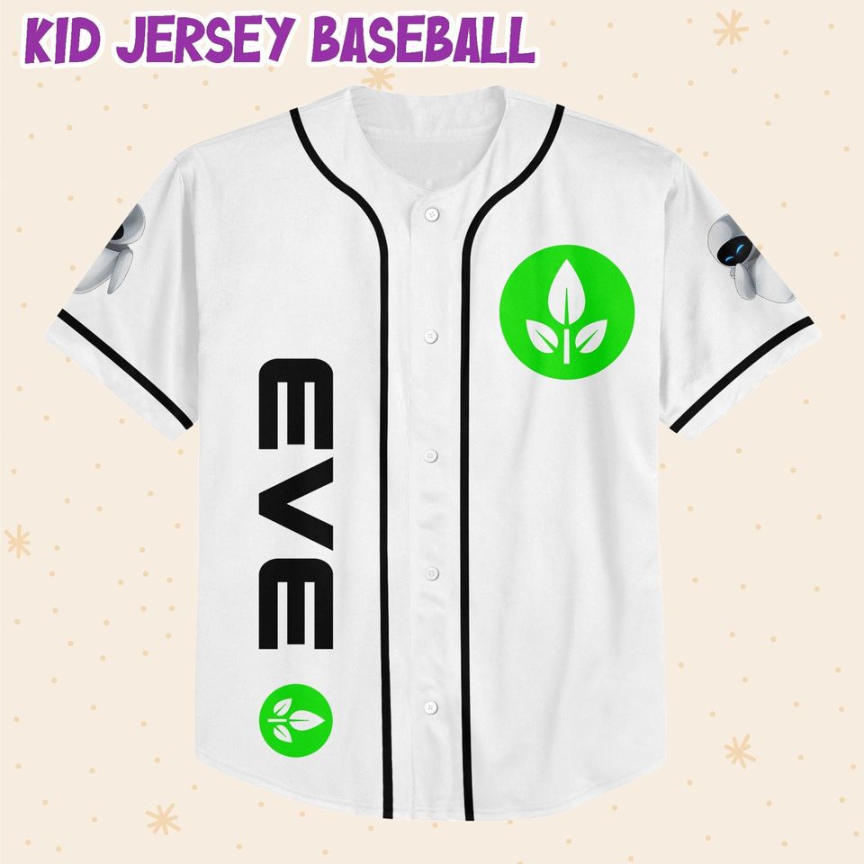 Personalized Disney Pixar WALL-E EVE Leaf Symbol Custom 3D Disney Baseball Jersey