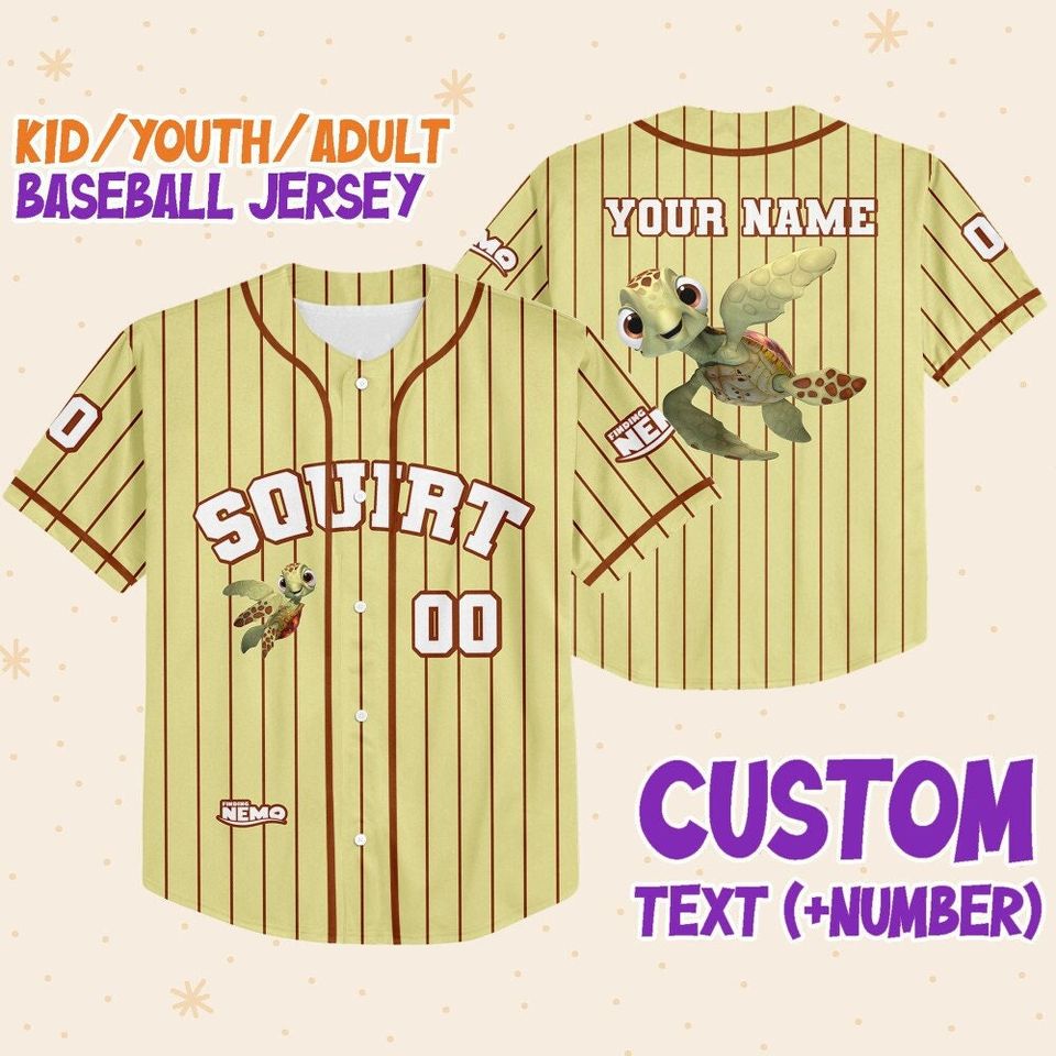 Personalized Finding Nemo Squirt Sea Turtle Disney Baseball Jersey, Disney Jersey