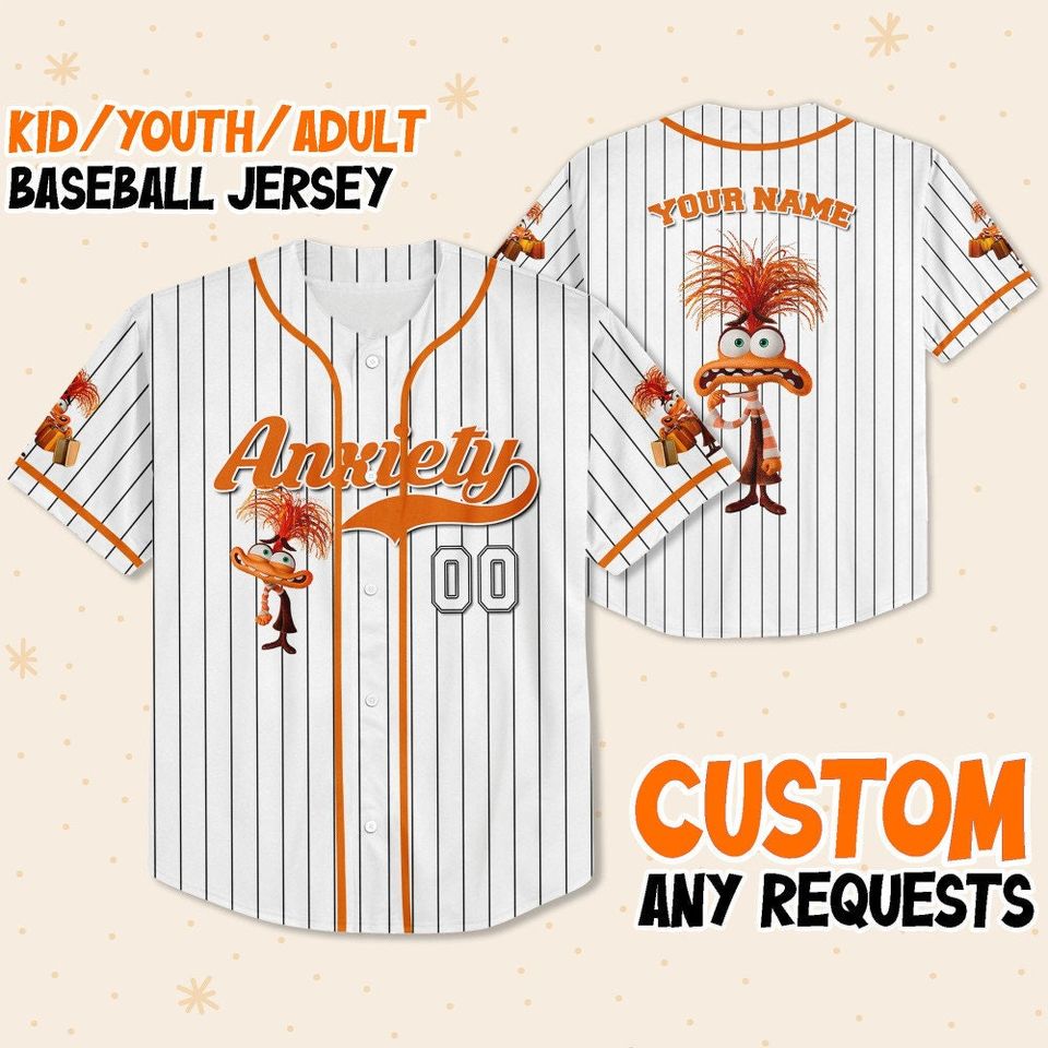 Personalize Anxiety Jersey Orange White, Disney Baseball Team Jersey