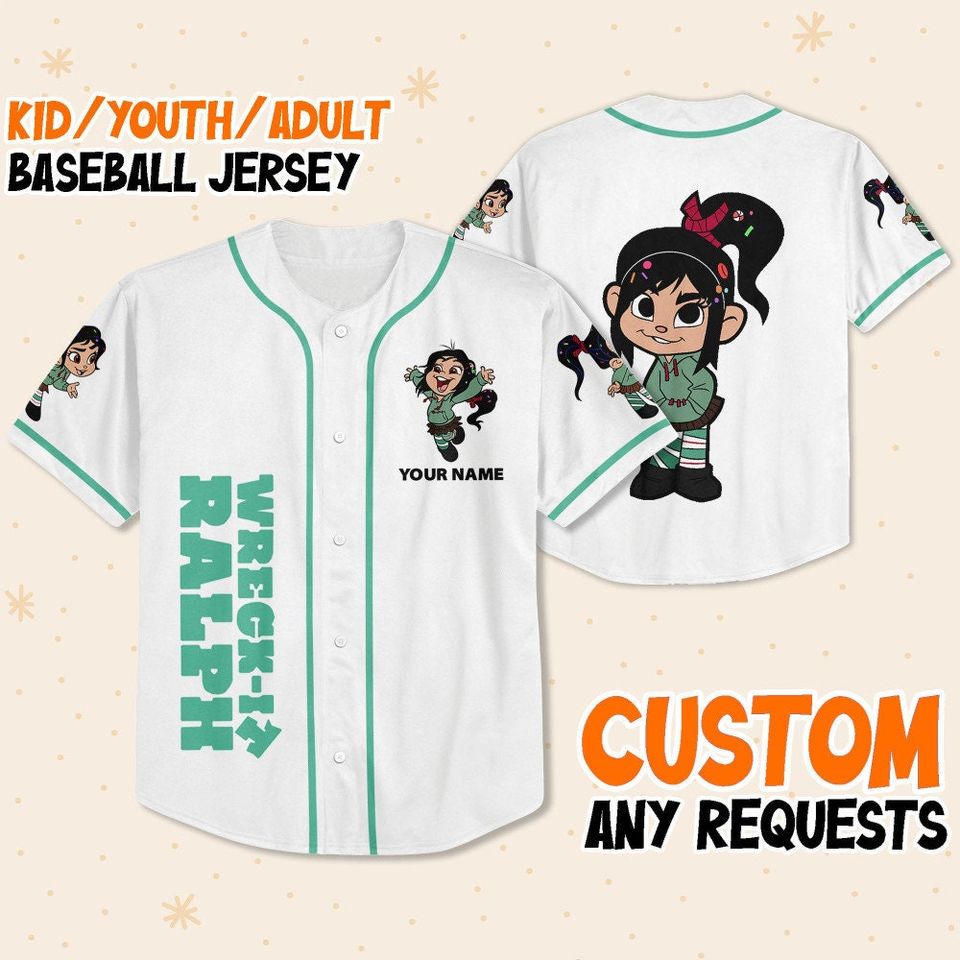 Custom Disney Wreck it Ralph Vanellope Simple Baseball Jersey