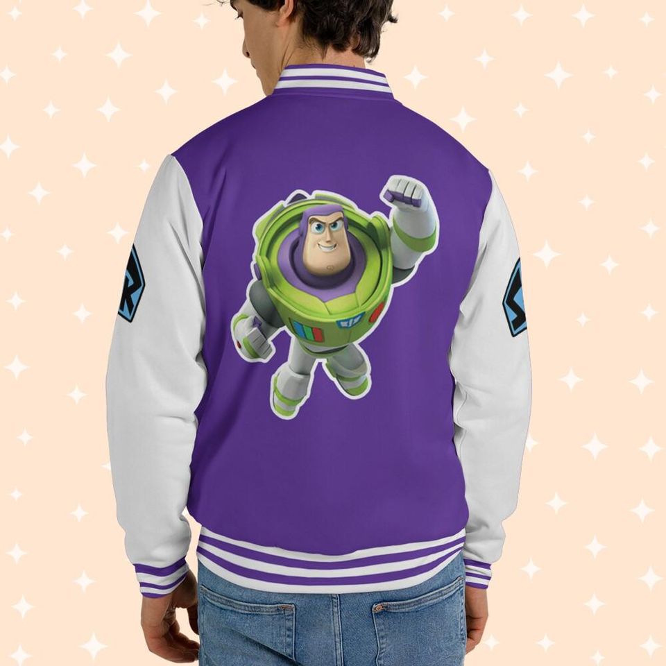 Personalize Buzz Lightyear Space Buzz Purple White, Varsity Jacket, Personalized Disney
