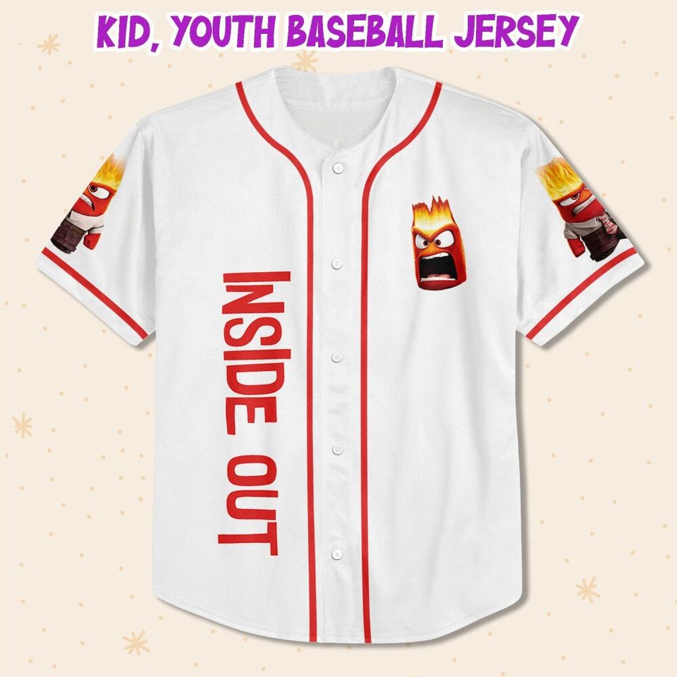 Personalized Disney Inside Out Anger Fire Head, Disneyland Baseball Jersey
