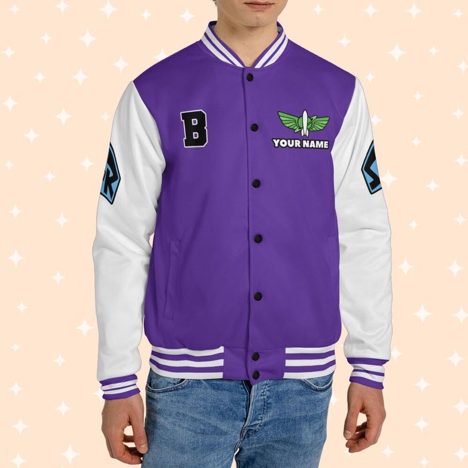 Personalize Buzz Lightyear Space Buzz Purple White, Varsity Jacket, Personalized Disney