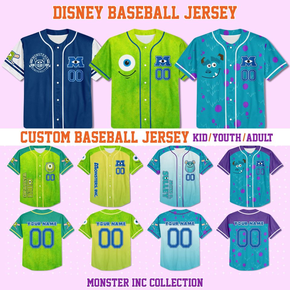 Custom Monster Inc Collections Baseball Jersey Team, Disney Jersey