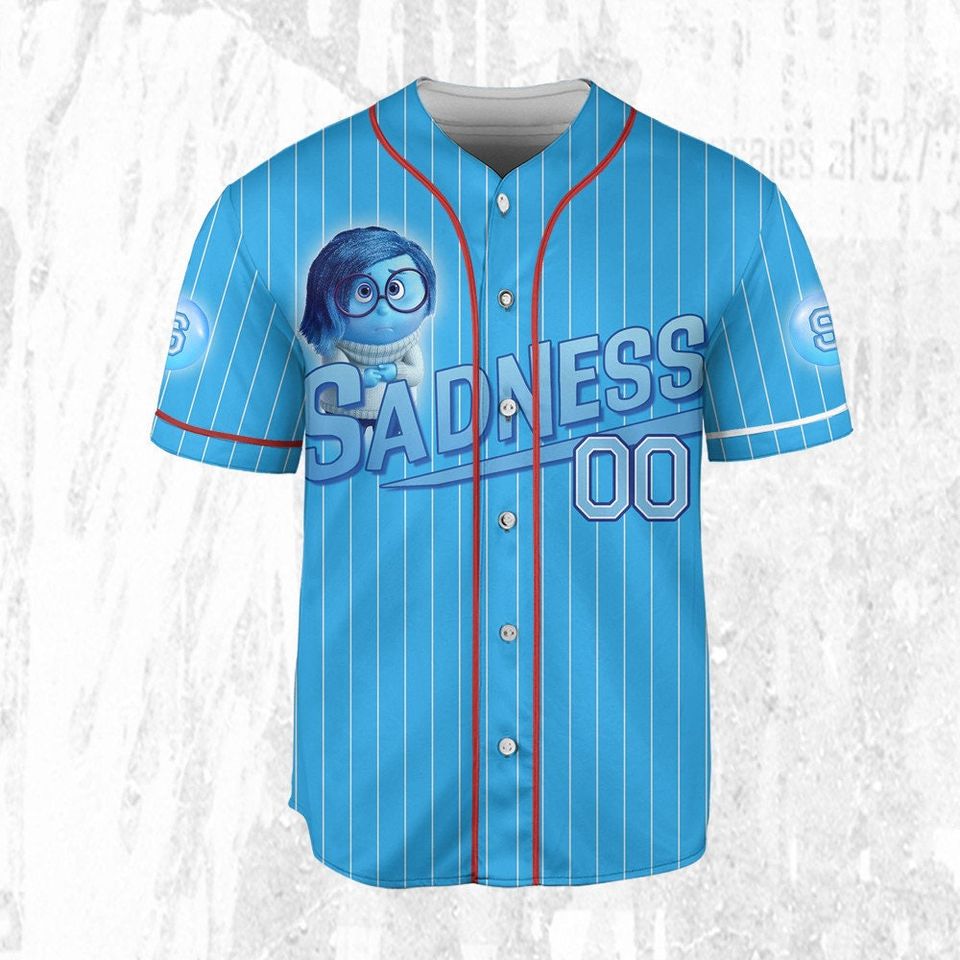 Custom Inside Out Sadness Blue Jersey, Disney Baseball Jersey Sports