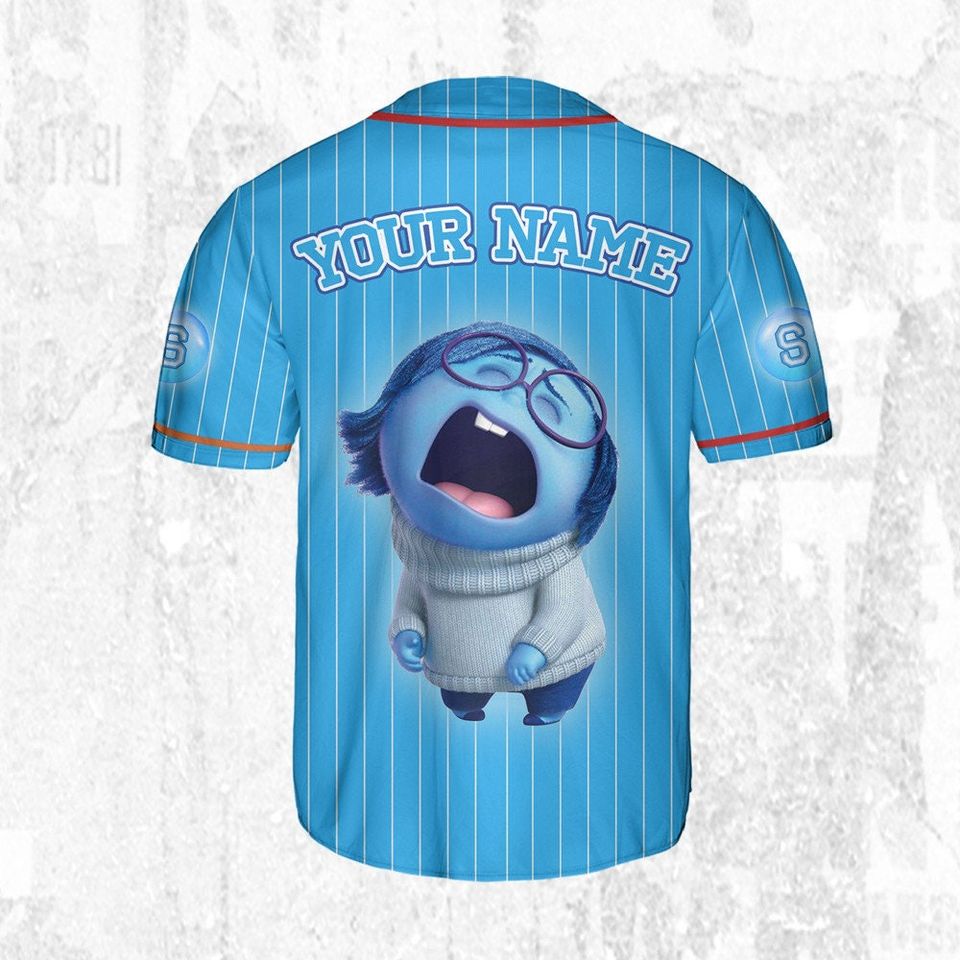Custom Inside Out Sadness Blue Jersey, Disney Baseball Jersey Sports