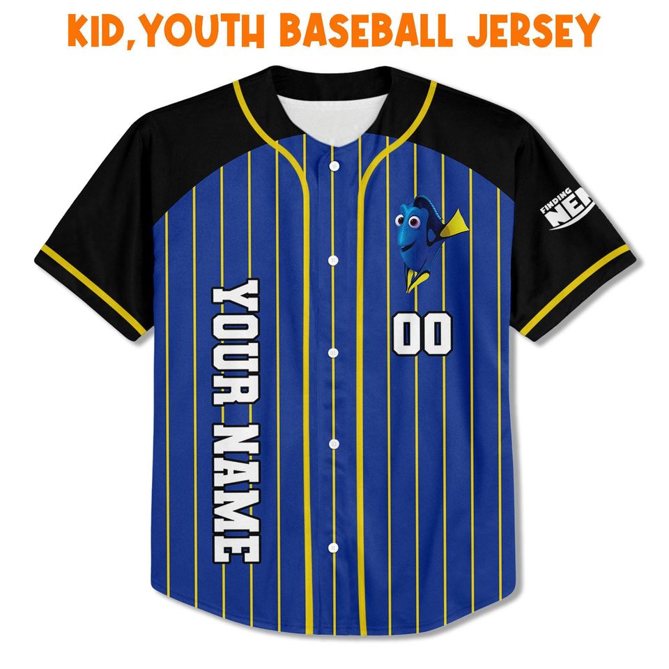 Personalize Finding Nemo Dory Blue Color Baseball Jersey, Disney Birthday Gift