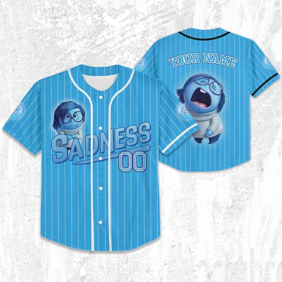 Custom Inside Out Sadness Blue Jersey, Disney Baseball Jersey Sports