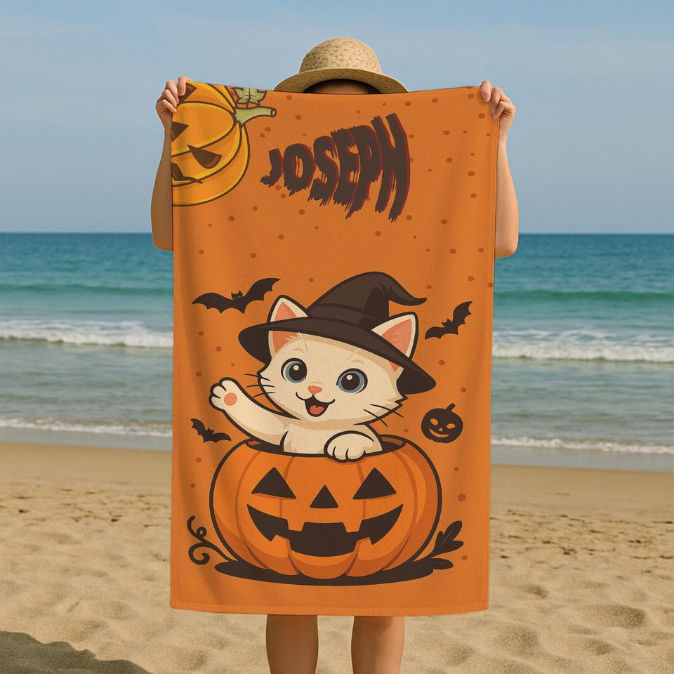 Halloween Personalized Pumpkin Beach Towel