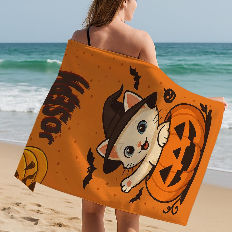 Halloween Personalized Pumpkin Beach Towel