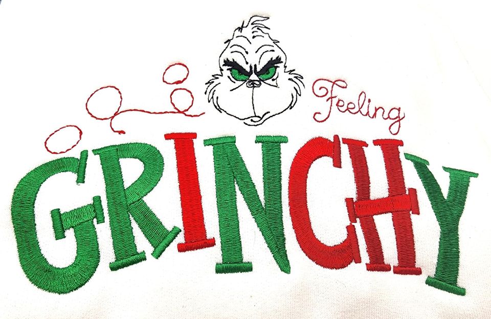 Feeling Grin Embroidered Christmas Crewneck Sweatshirt