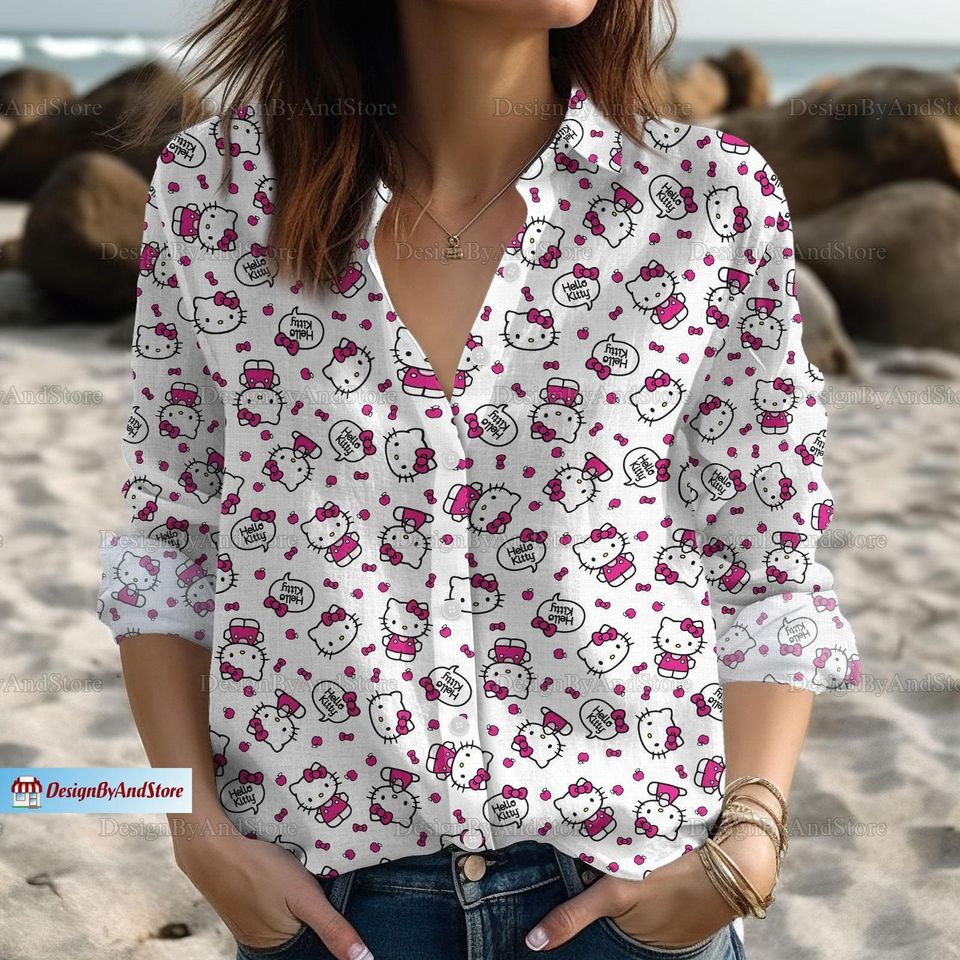 Hello Kitty Linen Shirt, Hello Kitty Linen Blouse, Hello Kitty Shirt