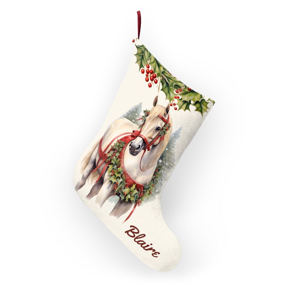 Personalized White Draft Horse Christmas Stocking Large Fleece Holiday Decor
