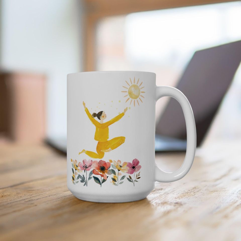 Choose Joy Mug with Flowers and Sun - Inspirational Affirmation Mug